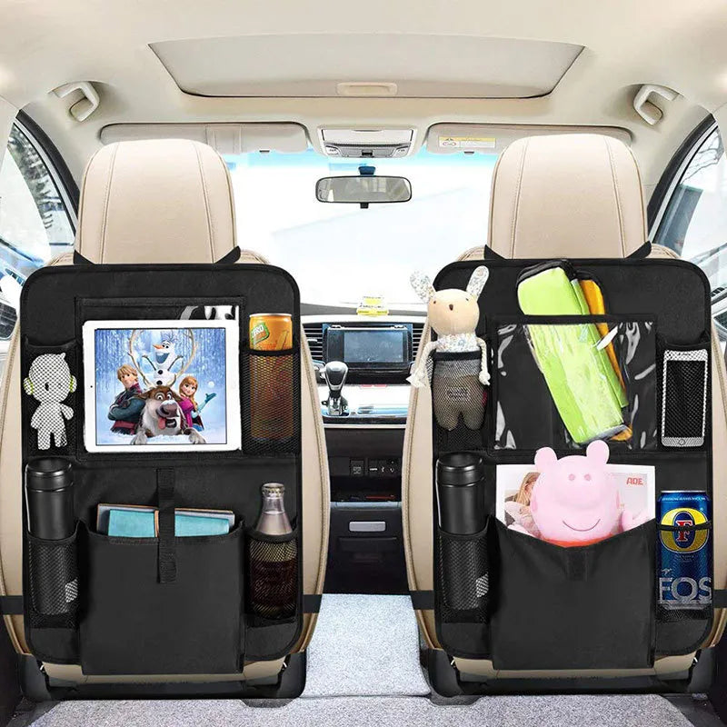 Backseat Car Organizer installed in car with kids items