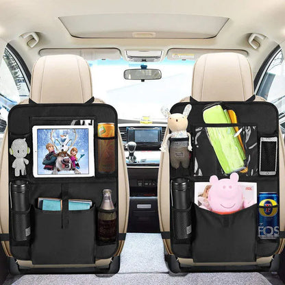 Backseat Car Organizer installed in car with kids items