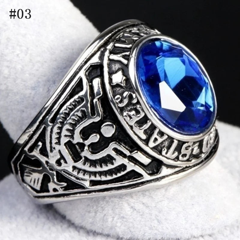 Dark Gemstone Signet Ring — Stainless Steel Men