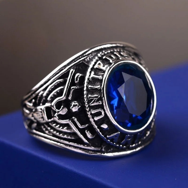 Dark Gemstone Signet Ring — Stainless Steel Men