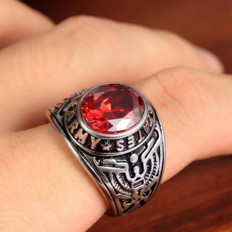 Dark Gemstone Signet Ring — Stainless Steel Men