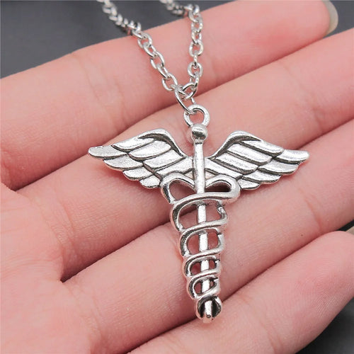 Caduceus Medical Symbol Pendant — Stainless Steel