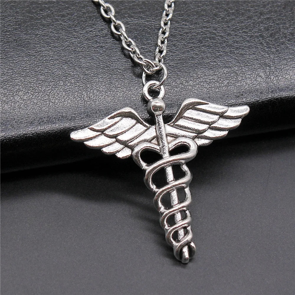 Caduceus Medical Symbol Pendant — Stainless Steel