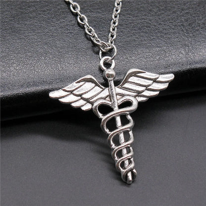 Caduceus Medical Symbol Pendant — Stainless Steel