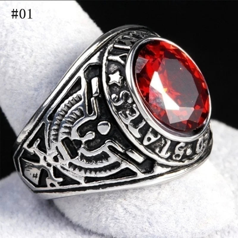 Dark Gemstone Signet Ring — Stainless Steel Men