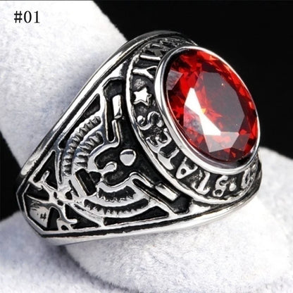 Dark Gemstone Signet Ring — Stainless Steel Men