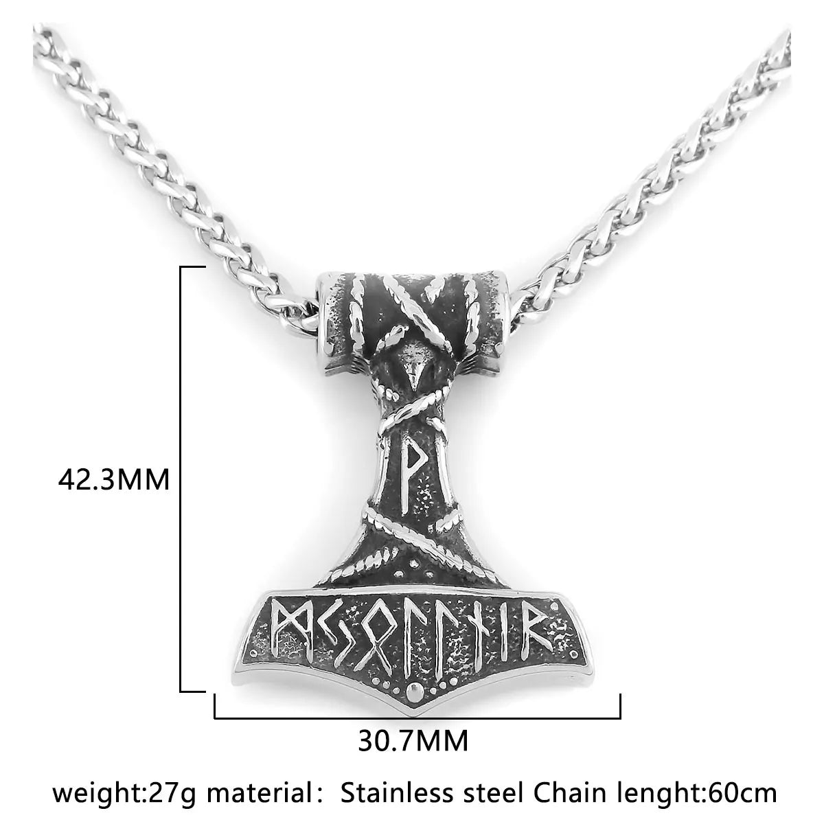 Viking Mjolnir Hammer Pendant — Stainless Steel