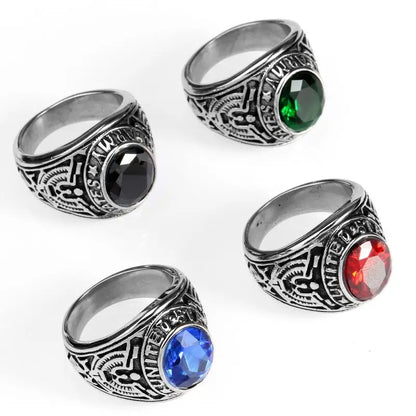 Dark Gemstone Signet Ring — Stainless Steel Men