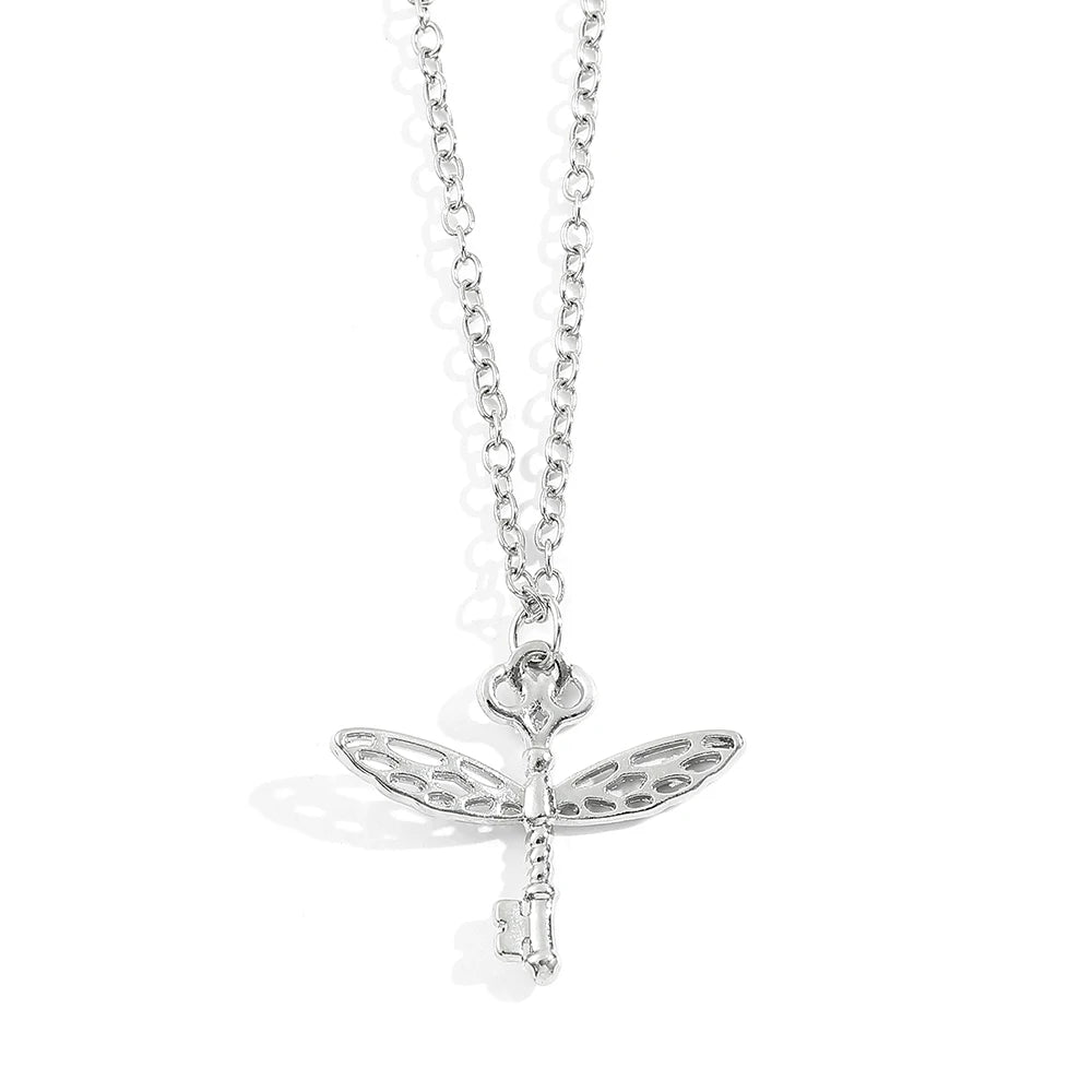 Dragonfly Wing Key Pendant — Gold Silver Steel