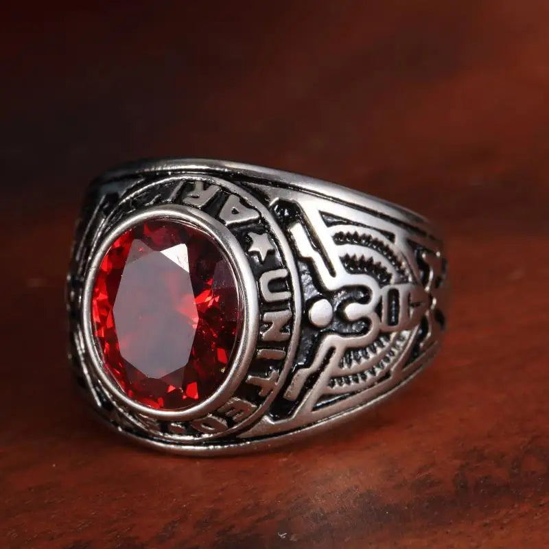 Dark Gemstone Signet Ring — Stainless Steel Men